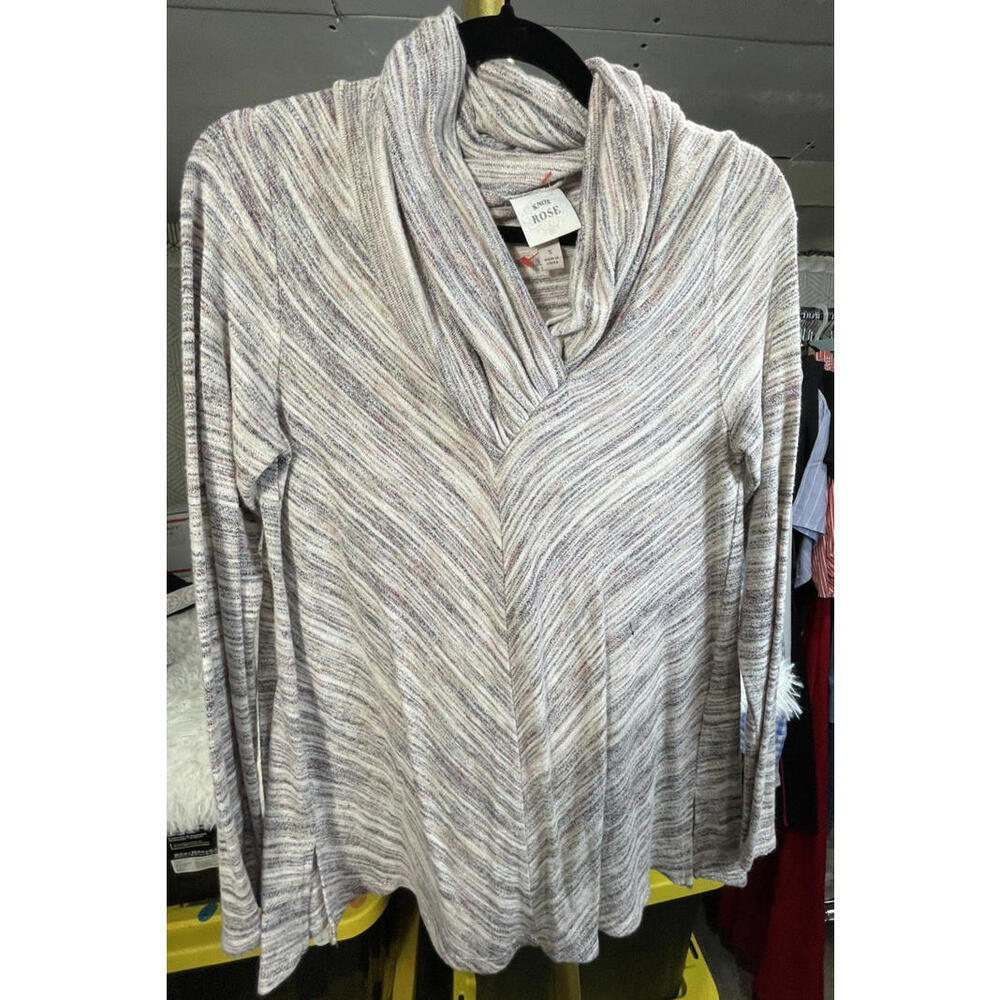 Knox Rose Womens Multicolor Striped Cowl Neck Long Sleeve Pullover Sweater Small